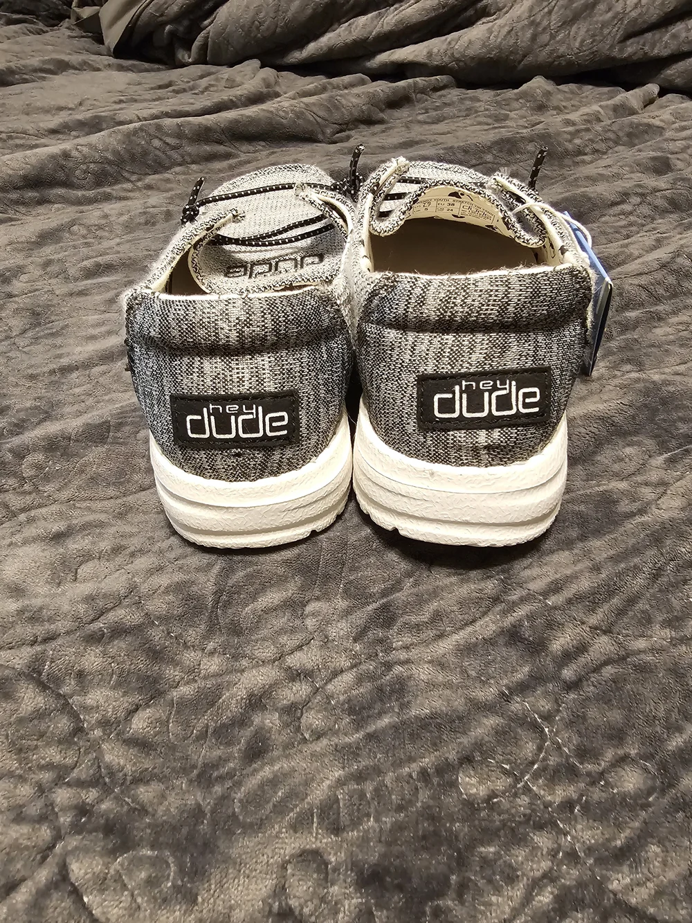 Hey Dude Kids Slip-On Knit Moccasins in Heather Gray with Black Accents